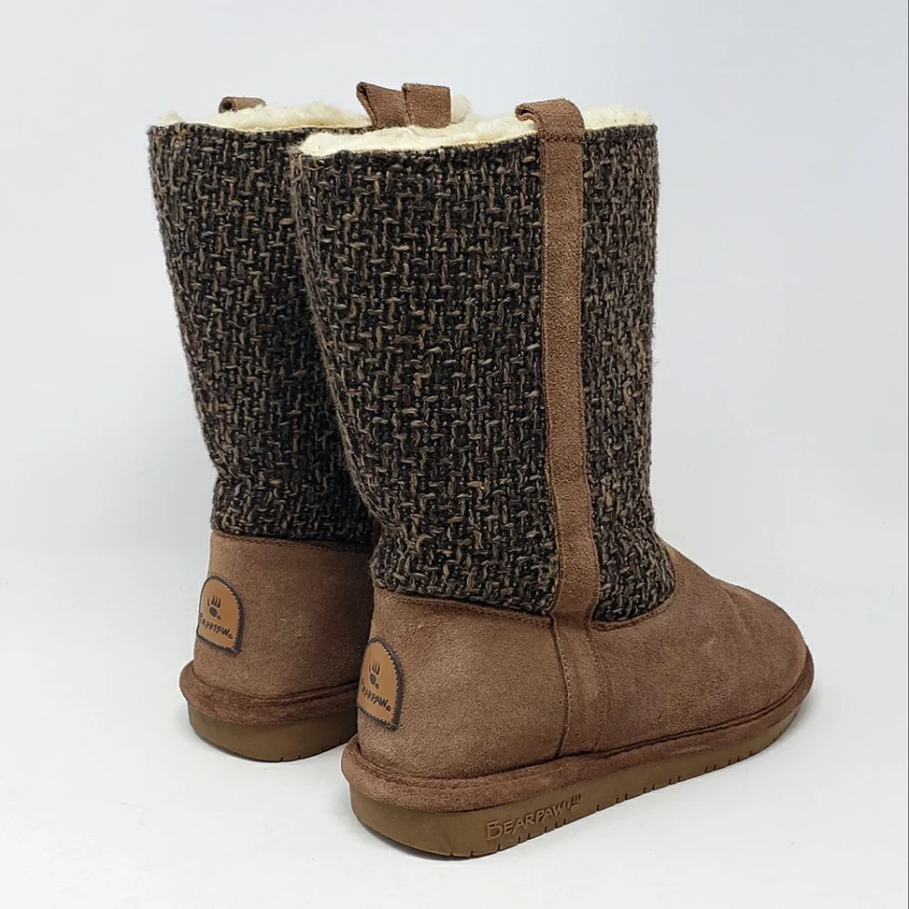 Bearpaw‎ Brown Suede Winter Boots Wool Blend Lining Size 6 Tall Mid Calf Height